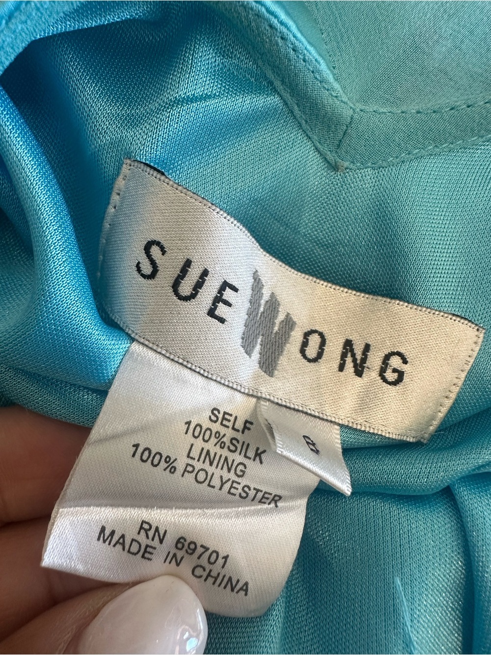 Sue Wong Silk Turquoise Y2K Ruched Floral Embroidered Asymmetrical Dress- Size 8 - Picture 11 of 14